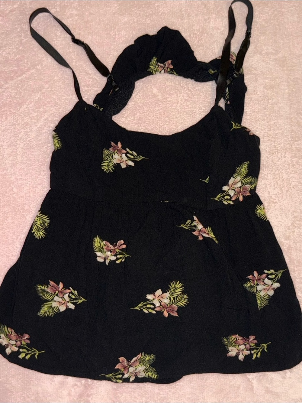 🖤 Black Floral Babydoll Top 🌸